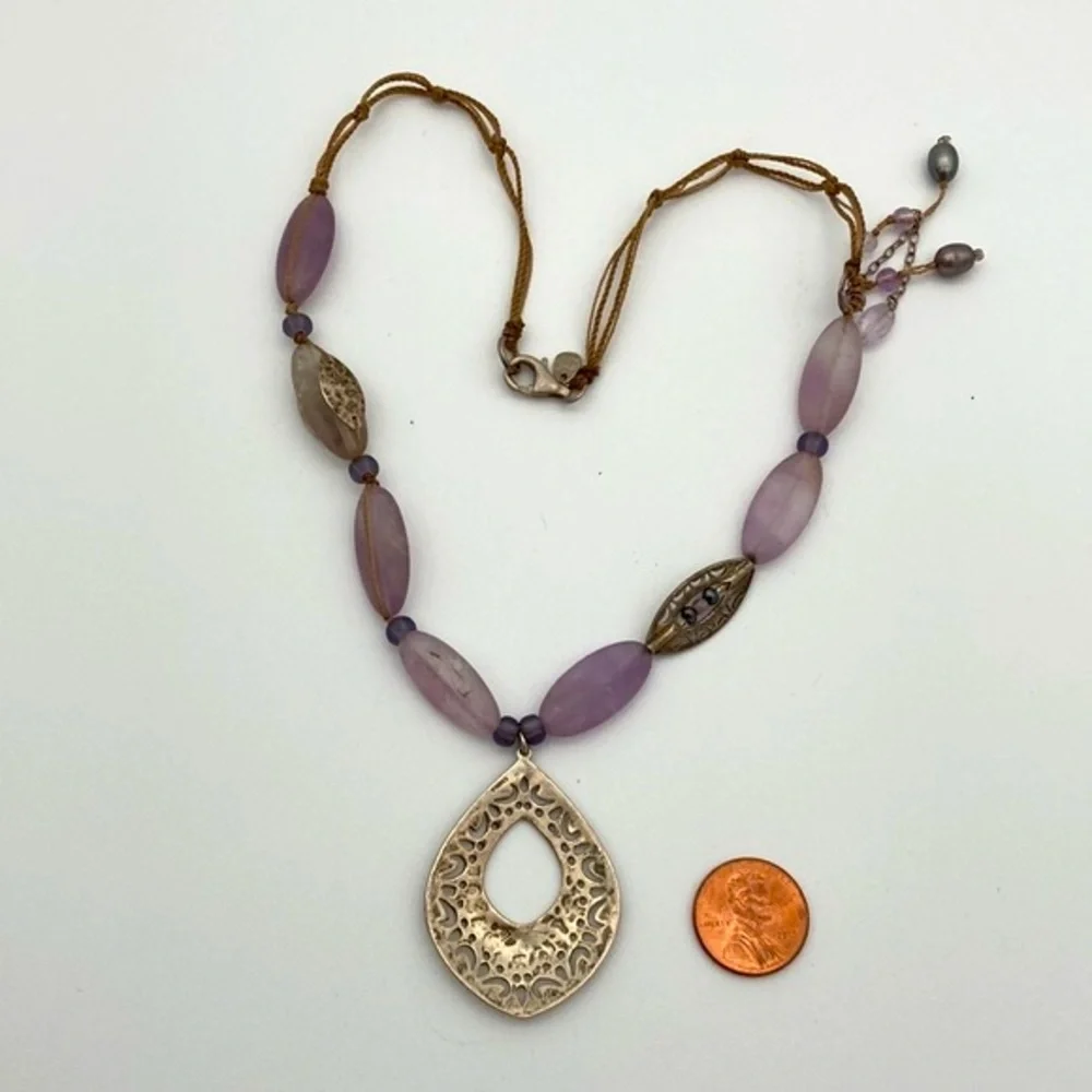 Retired 925 Silpada Amethyst Tear Drop Necklace